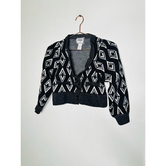 AUTUMN ADEIGO Black Knit Geometric Logo Motif Wool Cropped Cardigan Size Large - Picture 3 of 9